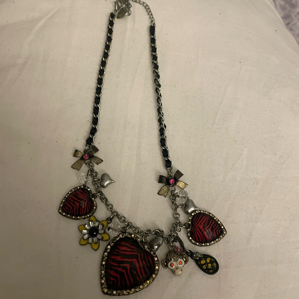 Betsey Johnson Red zebra heart necklace. 2010s